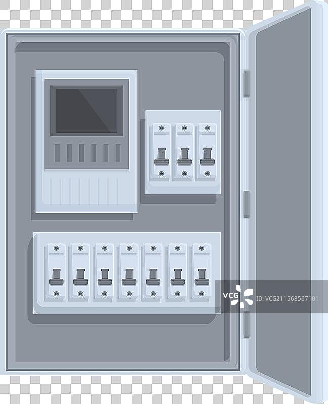 打开的电气面板，显示电路断路器和图片素材