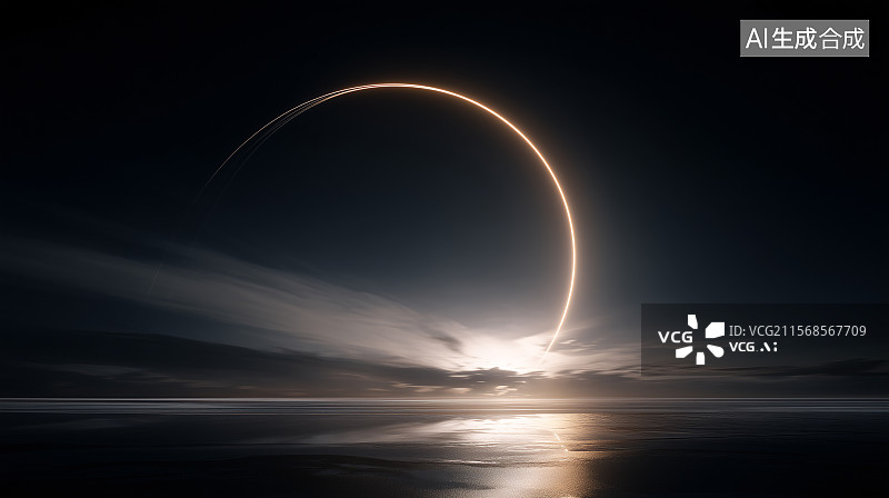 【AI数字艺术】金环耀海：日食奇观下的壮丽光影图片素材