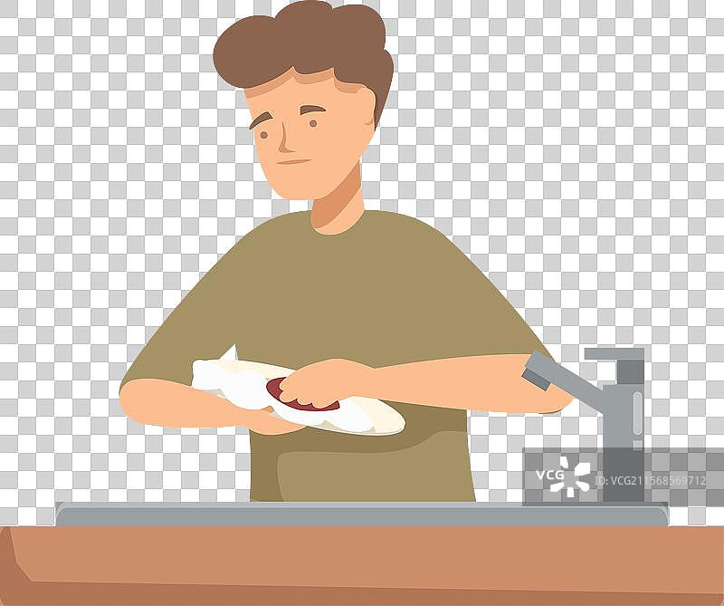 年轻男子在厨房水槽里洗碗图片素材