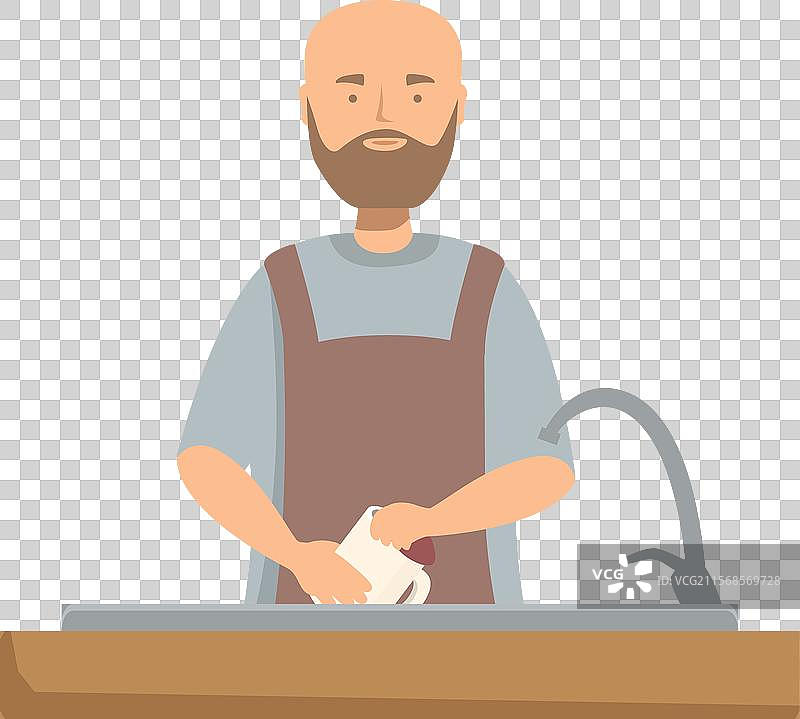 男人正在厨房水槽里洗一个白色的杯子图片素材