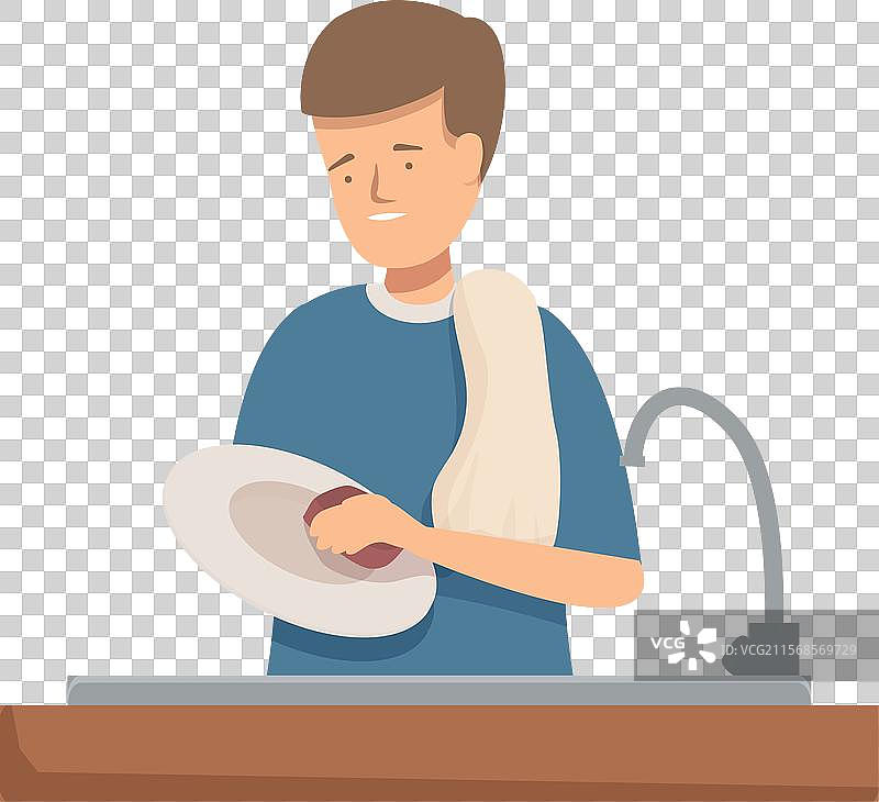 伤心的青少年在厨房水槽里洗碗图片素材