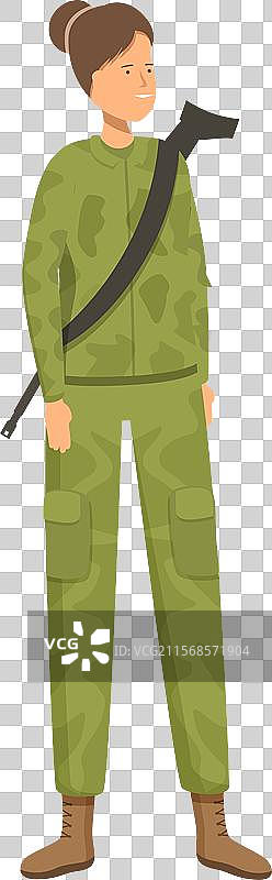 自信的女兵手持突击步枪站立着图片素材