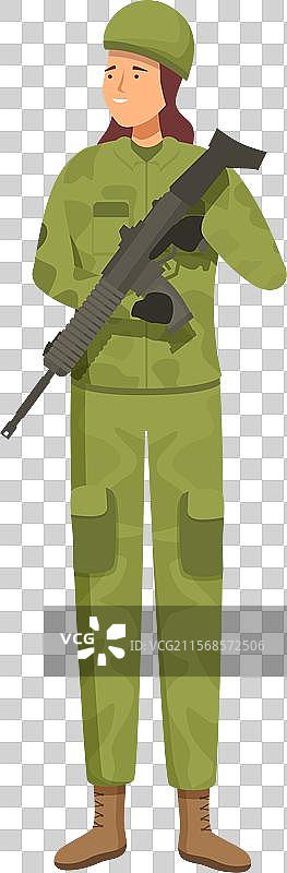 微笑自信的女兵手持步枪图片素材