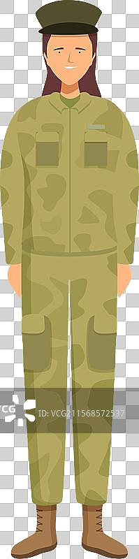 微笑的年轻女兵穿着迷彩服图片素材