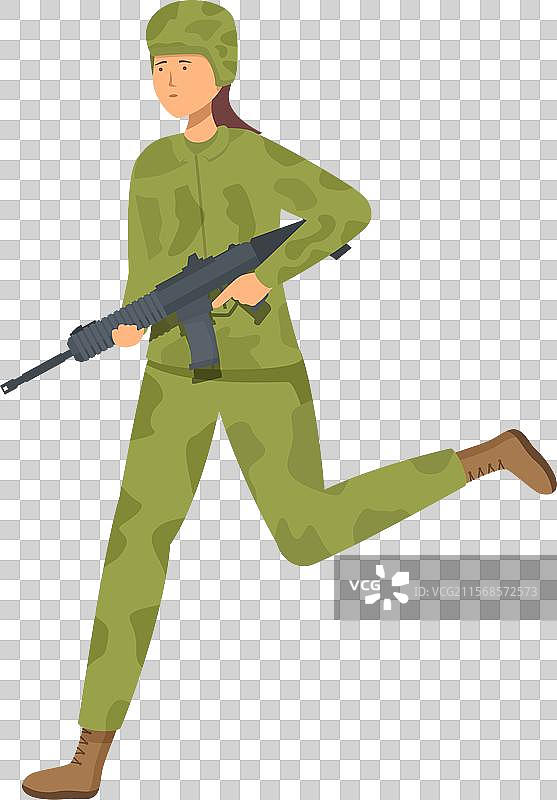 坚定的女兵携步枪奔跑图片素材