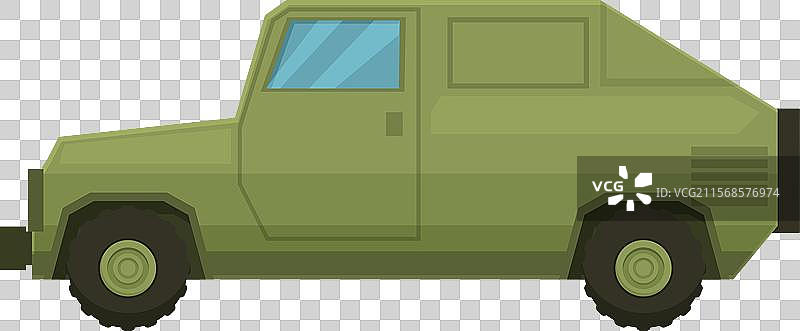绿色军用车辆侧面展示其特征图片素材