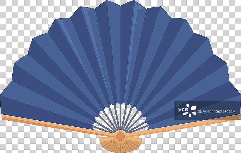 美丽的蓝色手扇展开，展示传统风格图片素材