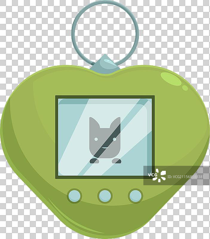 绿色虚拟宠物钥匙扣，显示出微笑的表情图片素材