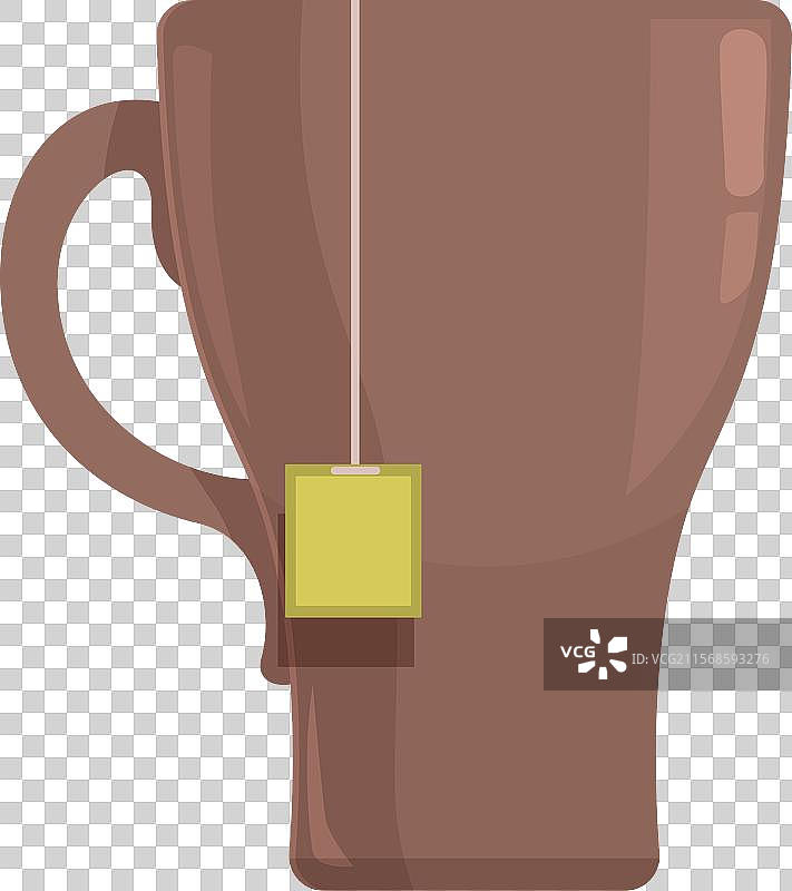 棕色杯子里挂着茶包，浸泡在热水中图片素材