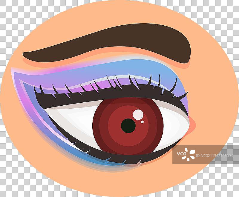 女人的眼睛，红色虹膜和长长的黑色睫毛图片素材