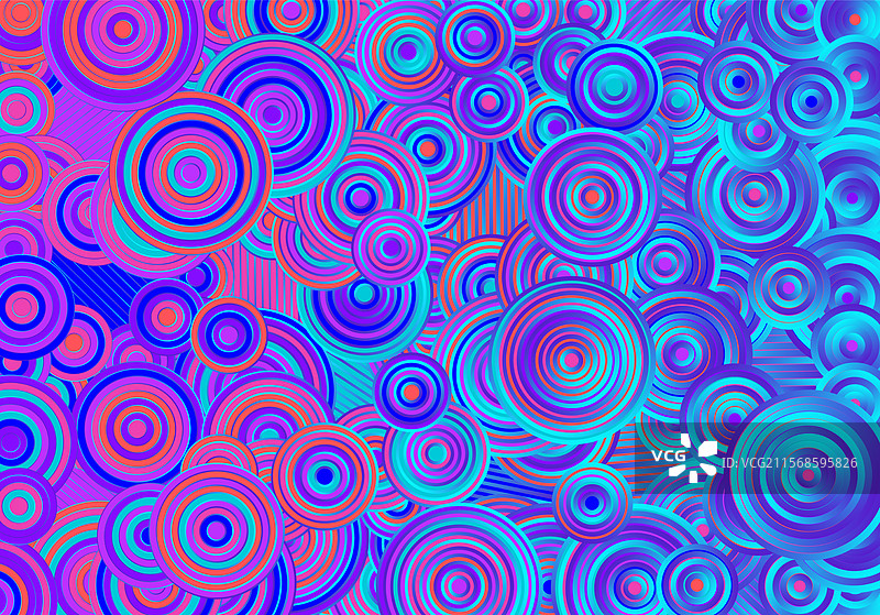 抽象迷幻背景，带有圆形元素和图片素材