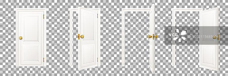 关闭和打开的经典白色室内门套装图片素材
