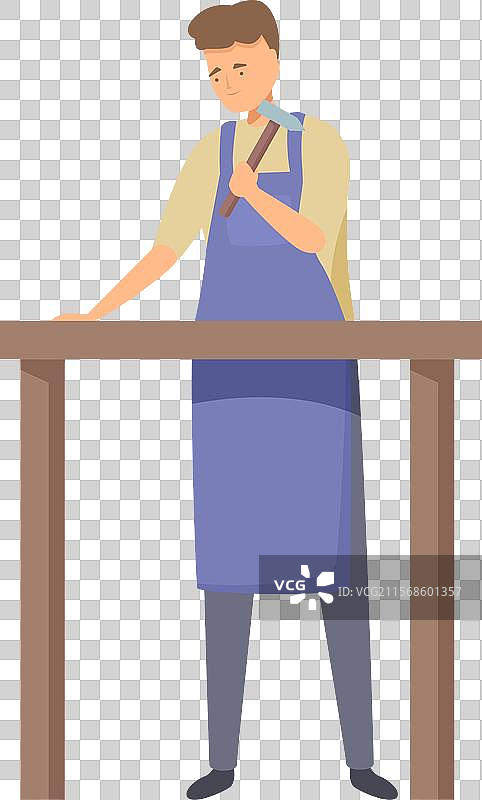 木匠在工作台上用锤子加工木材图片素材