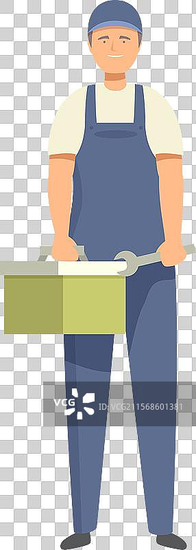 微笑的修理工手持扳手并携带着一把图片素材