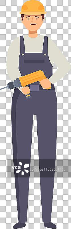 微笑的建筑工人手持无绳电钻图片素材