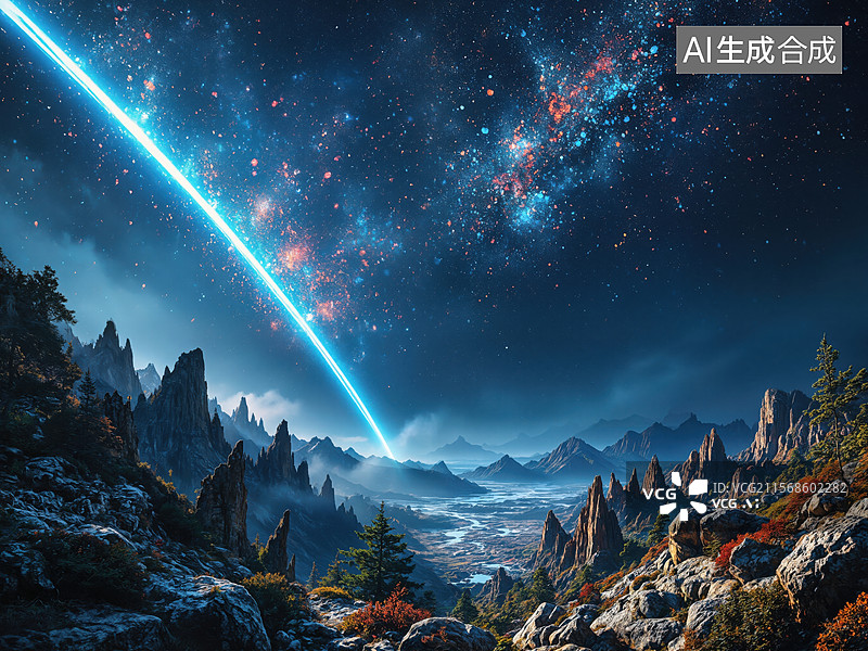 【AI数字艺术】星空山峦奇景图片素材