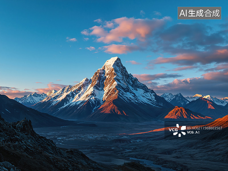 【AI数字艺术】雪山日出美景图片素材