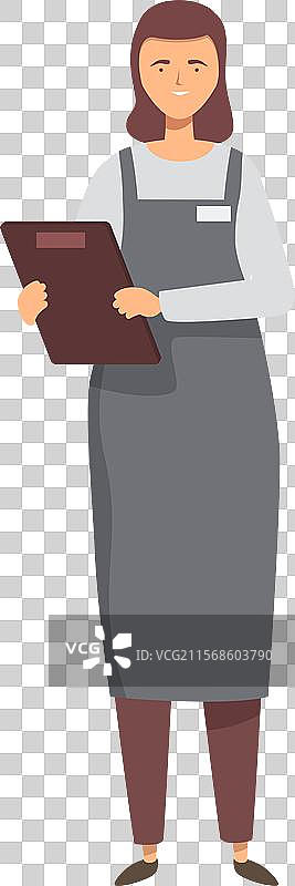 友好的女收银员手持一个夹板图片素材