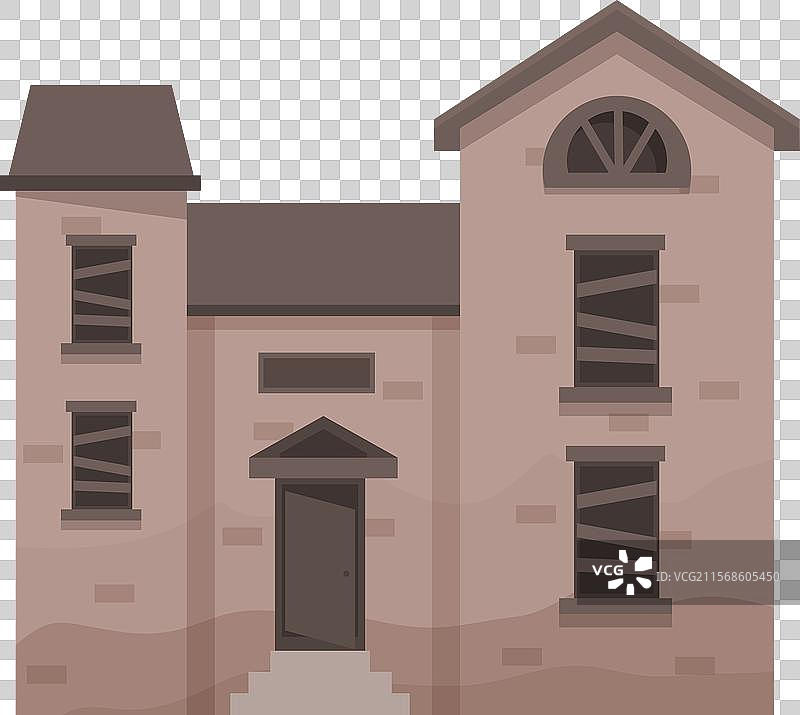 废弃的老砖房，窗户被木板封住图片素材