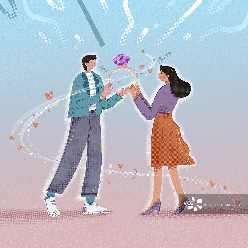 相爱的男女面对面站立手捧戒指图片素材
