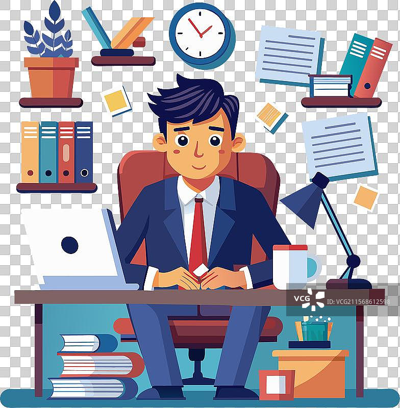 忙碌的工作狂商人，正在多任务处理或感到疲惫图片素材