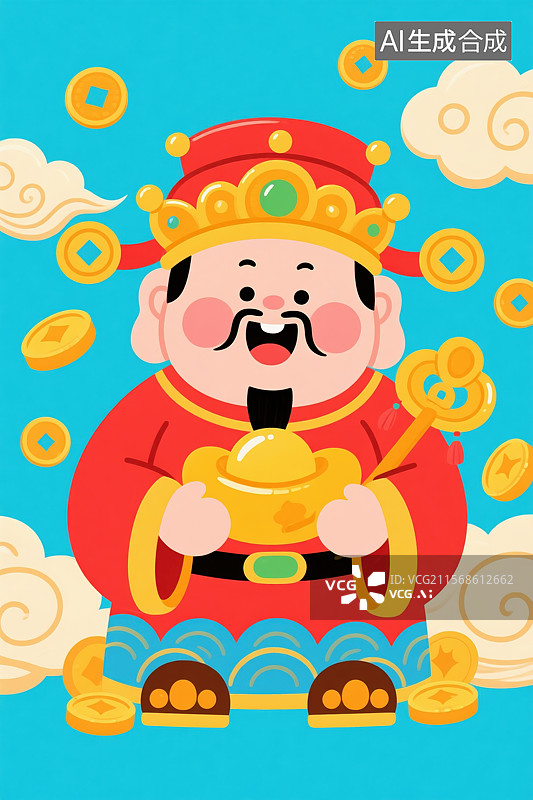 【AI数字艺术】卡通财神迎福运图片素材