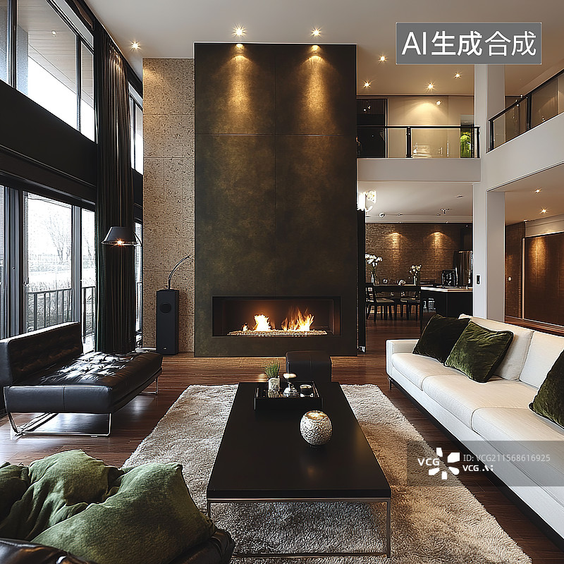 【AI数字艺术】现代宽敞的客厅设计图片素材