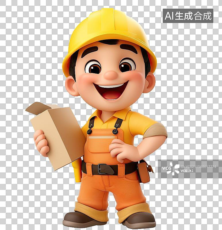 【AI数字艺术】可爱的卡通工人形象透明免抠元素图片素材