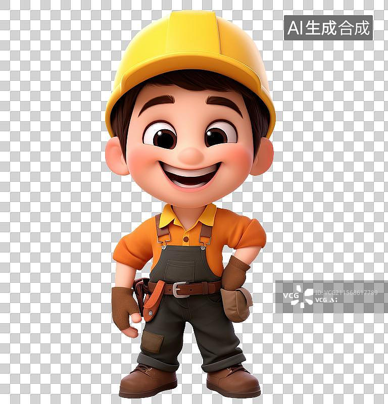 【AI数字艺术】可爱的卡通工人形象透明免抠元素图片素材