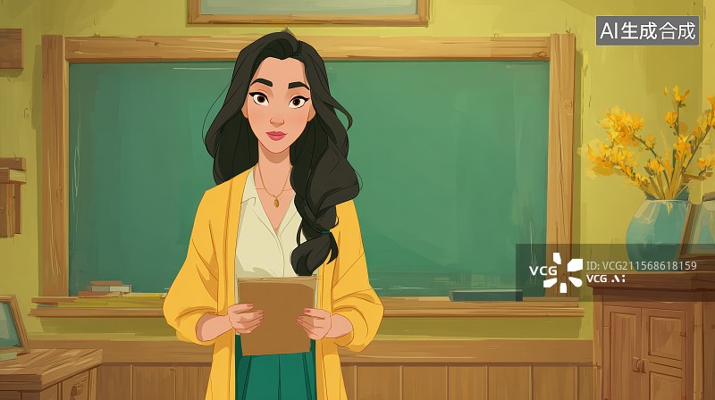 【AI数字艺术】教室里时尚可爱的老师图片素材