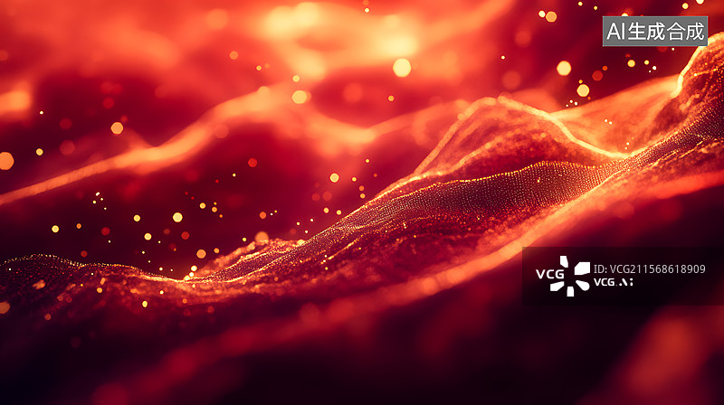 【AI数字艺术】科技感红色背景金色粒子图片素材