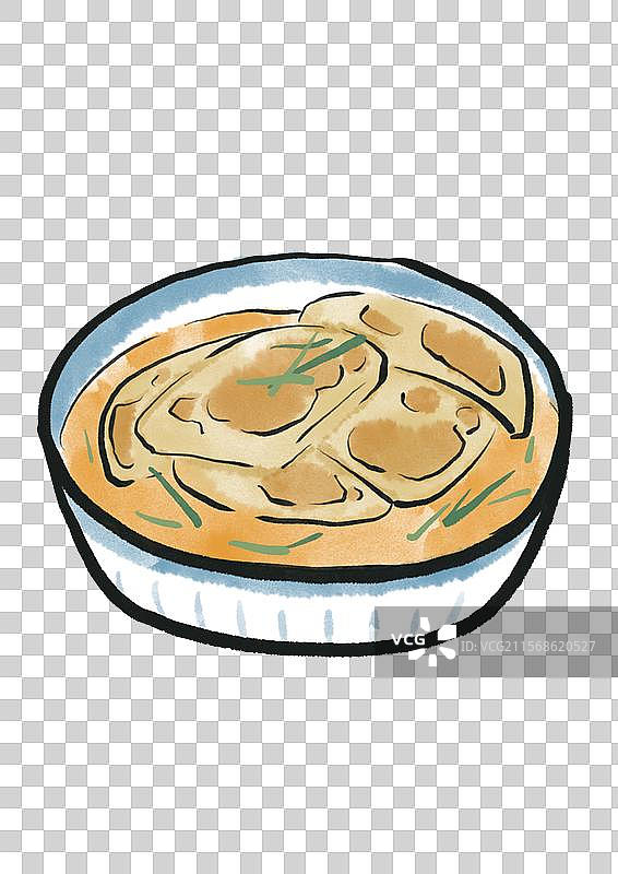 水墨风元旦美食插画元素-汤饼图片素材