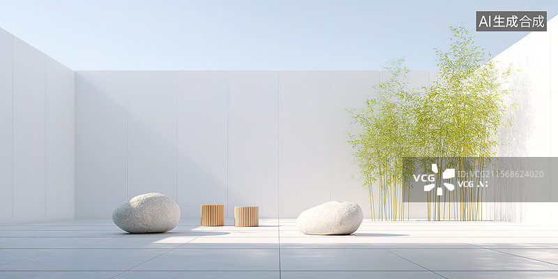 【AI数字艺术】极简新中式园林景观庭院设计图片素材