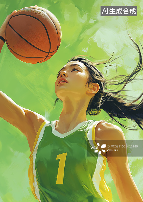 【AI数字艺术】正在打篮球的女球员图片素材