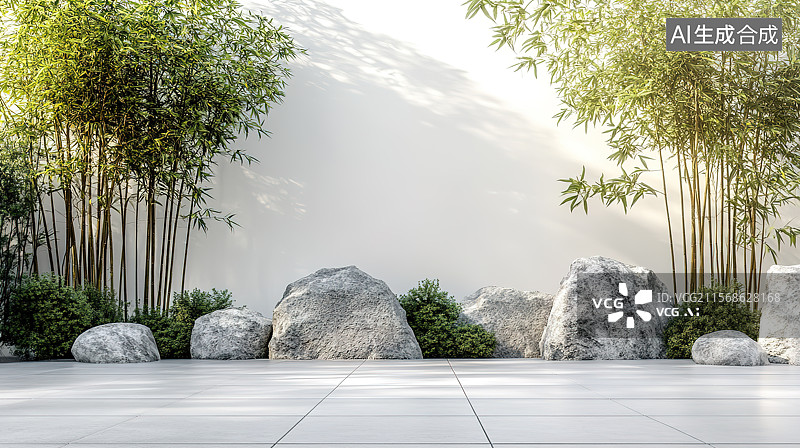【AI数字艺术】极简新中式园林景观庭院设计图片素材