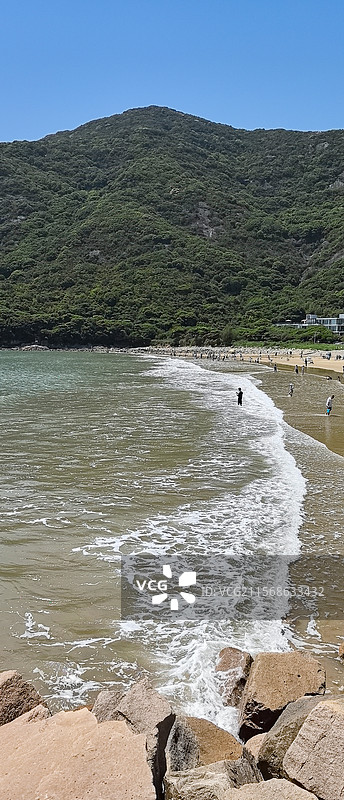 舟山大青山风景区青沙海滨沙滩海景浪花波涛全景风光图片素材