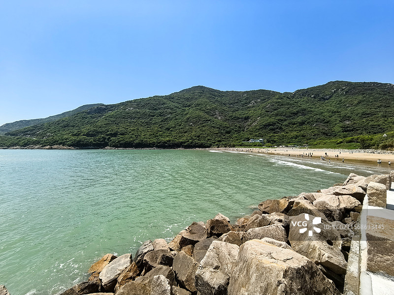 舟山大青山风景区青沙海滨沙滩海景浪花波涛全景风光图片素材