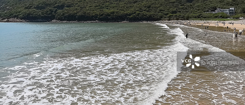 舟山大青山风景区青沙海滨沙滩海景浪花波涛全景风光图片素材