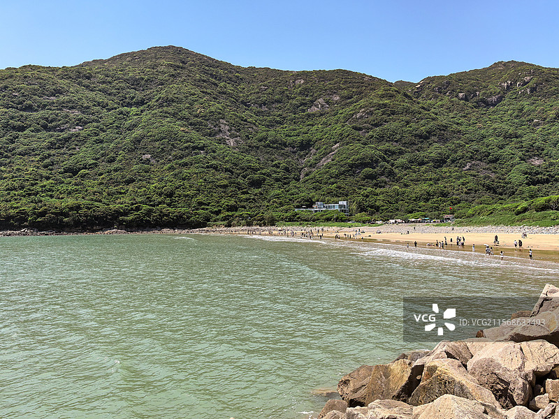 舟山大青山风景区青沙海滨沙滩海景浪花波涛全景风光图片素材
