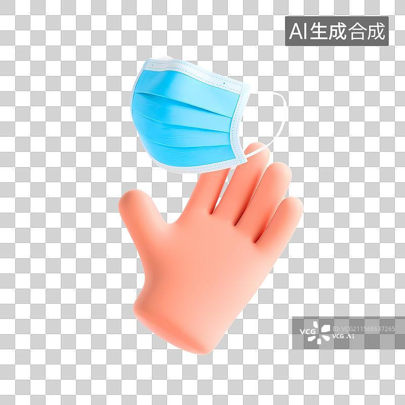 【AI数字艺术】3D卡通手掌托举口罩图标图片素材