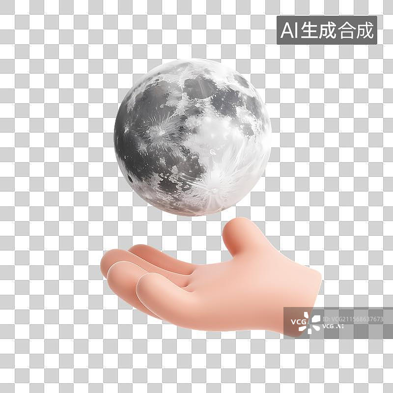 【AI数字艺术】3D卡通手掌托举月球图标图片素材