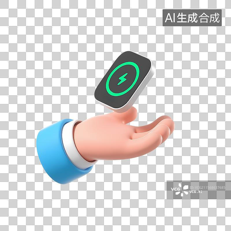 【AI数字艺术】3D卡通手掌托举无线充电器图标图片素材