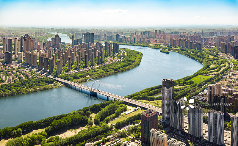 沈阳城市和平区浑南区和平湾浑河三好桥航拍图片素材