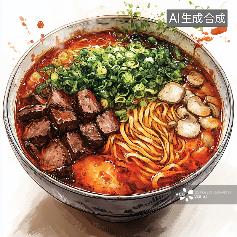 【AI数字艺术】绘风红烧牛肉面图景图片素材