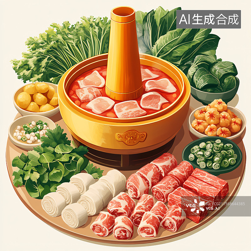 【AI数字艺术】插画风涮肉食材组合图片素材
