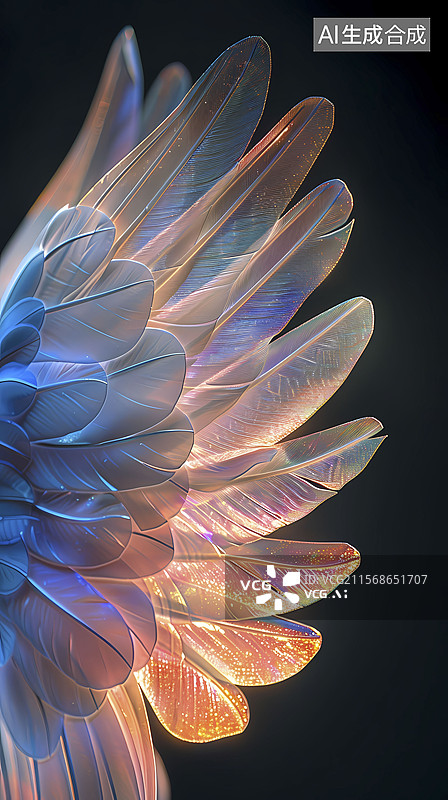 【AI数字艺术】数码科技彩色全息羽毛插画海报背景图片素材