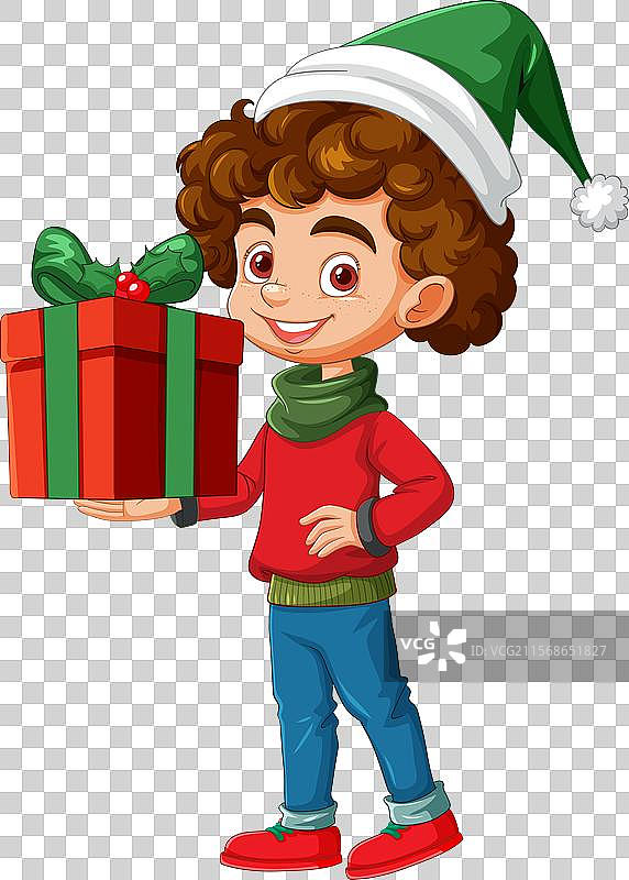 微笑的孩子与节日礼品盒图片素材