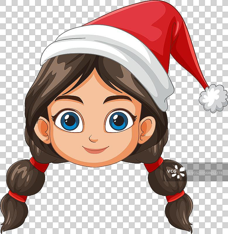 戴着圣诞帽的辫子女孩开心地笑着图片素材