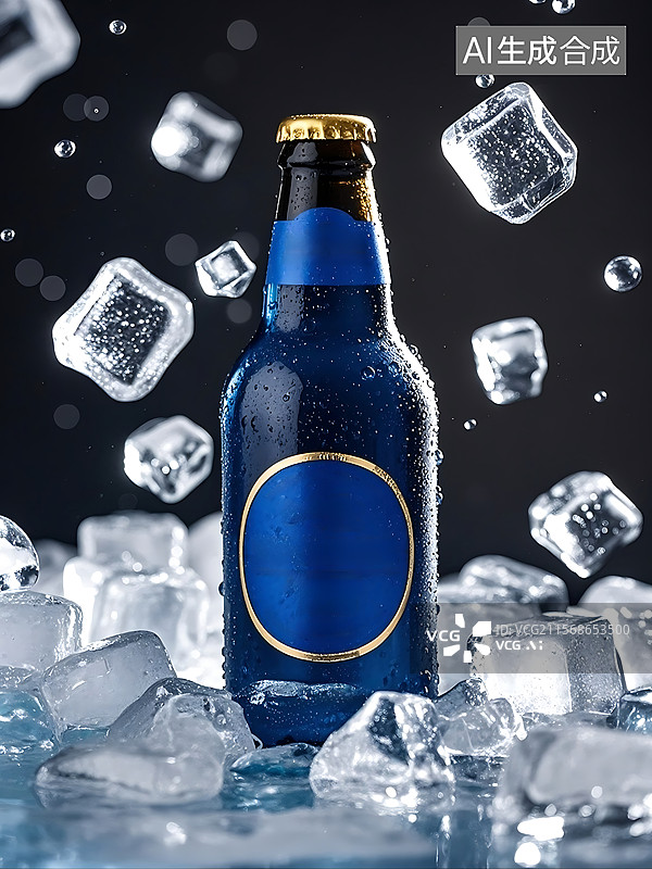 【AI数字艺术】啤酒冰块冰镇特写图片素材