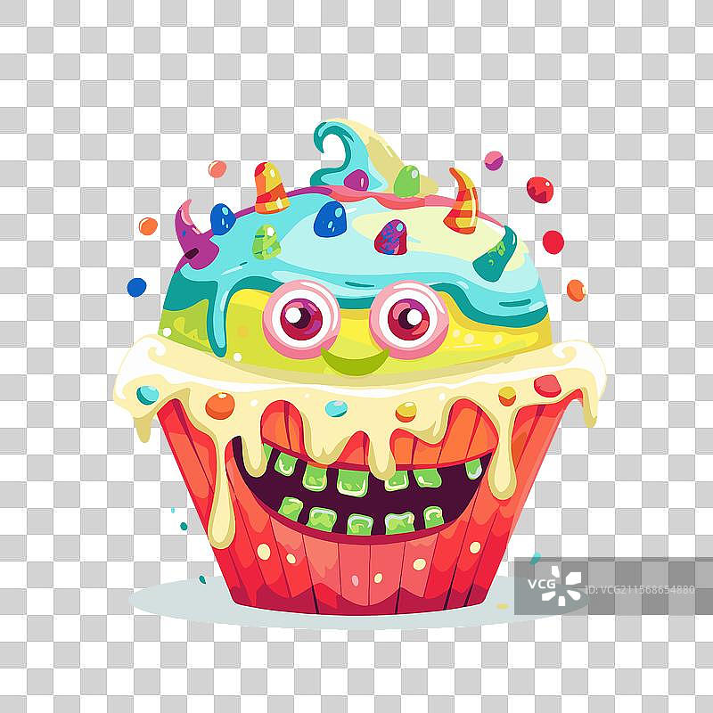 快乐的杯子蛋糕怪兽，可爱而多彩的甜点图片素材